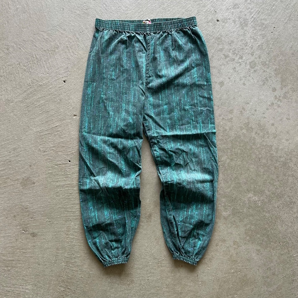 Vintage 90s Lobo By Wolf Mfg‎ Pants YOUTH Large Green South Beach Print Joggers